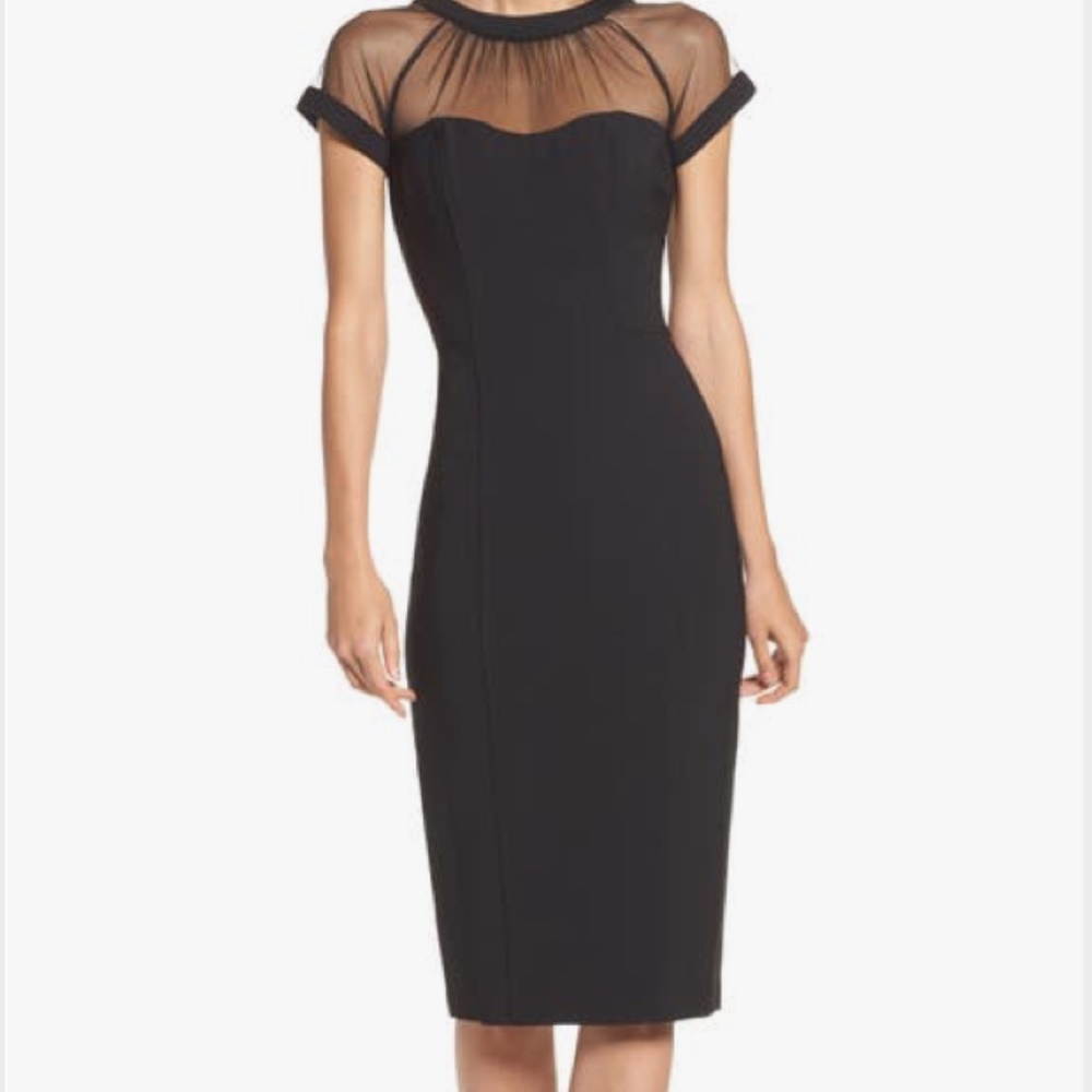 Maggie London Crepe Illusion Yoke Black Dress Size 4 NWT